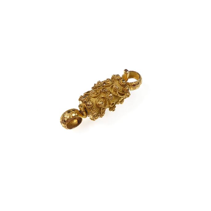 Gold bead and wirework barrel clasp, with fittings for single row | MasterArt